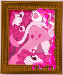 Size: 2500x3000 | Tagged: safe, artist:sixes&sevens, imported from derpibooru, pinkie pie, fanfic:the sunset archives, equestria girls, broken glass, fanfic art, framed picture, pink, slime