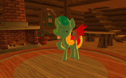 Size: 1920x1200 | Tagged: safe, artist:puzzlshield2, imported from derpibooru, oc, oc only, oc:puzzle shield, alicorn, pony, 3d, alicorn oc, cabin, fireplace, horn, lighting, mmd, morning, morning ponies, solo, super mario bros., tired, wings, yawn