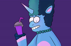 Size: 5100x3300 | Tagged: safe, artist:toonyloo, imported from derpibooru, unicorn, drink, female, g5, marge simpson, misty brightdawn, simple background, smoothie, solo, the simpsons