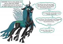 Size: 1280x908 | Tagged: safe, artist:termyotter, imported from derpibooru, queen chrysalis, changeling, changeling queen, atg 2023, female, newbie artist training grounds, simple background, solo, speech bubble, thought bubble, white background