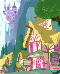 Size: 5227x6441 | Tagged: safe, imported from derpibooru, .svg available, building, canterlot, canterlot castle, flower, g4, high res, mountain, no pony, official, ponyville, sky, stock vector, svg, tree, vector, water, waterfall