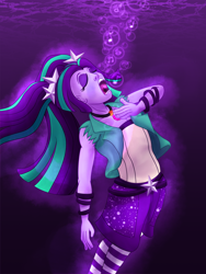 Size: 2100x2800 | Tagged: safe, artist:sixes&sevens, imported from derpibooru, aria blaze, siren, fanfic:the sunset archives, equestria girls, bubble, eyes closed, fanfic art, female, gem, singing, siren gem, solo, underwater, water