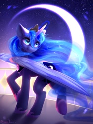 Size: 1620x2160 | Tagged: safe, artist:blooming-lynx, imported from derpibooru, princess luna, alicorn, pony, butt, cute, female, mare, moon, plot, pretty, solo, solo female, wings