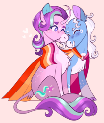 Size: 940x1114 | Tagged: safe, artist:wanderingpegasus, imported from derpibooru, starlight glimmer, trixie, pony, unicorn, cape, chest fluff, clothes, duo, female, flag, lesbian, lesbian pride flag, pride, pride flag, shipping, startrix