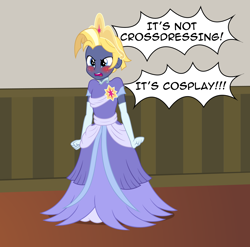 Size: 2668x2638 | Tagged: safe, artist:badumsquish, derpibooru exclusive, imported from derpibooru, star tracker, human, equestria girls, once upon a zeppelin, the last problem, angry, blushing, clothes, clothes swap, coronation dress, cosplay, costume, crossdressing, crossplay, crown, cute, dialogue, dress, embarrassed, equestria girls 10th anniversary, equestria girls-ified, freckles, frown, gloves, high res, implied twilight sparkle, jewelry, male, open mouth, pose, regalia, second coronation dress, show accurate, solo, starcrossed, yelling