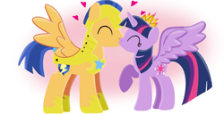 Size: 1980x1020 | Tagged: safe, artist:mlplary6, imported from derpibooru, flash sentry, twilight sparkle, alicorn, pegasus, pony, ^^, crown, duo, eyes closed, female, flashlight, heart, jewelry, kiss on the lips, kissing, love, male, mare, regalia, royal guard, shipping, stallion, straight, twilight sparkle (alicorn)