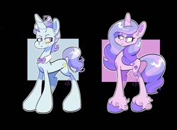 Size: 1350x995 | Tagged: safe, artist:galaxydream22, imported from derpibooru, oc, oc only, oc:pearlescent, oc:royal blue, pony, unicorn, alternate universe, duo, duo male and female, female, g5, horn, lidded eyes, looking at each other, looking at someone, looking back, male, mare, monochrome, not izzy moonbow, opaline's parents, signature, stallion, tail, unamused, unshorn fetlocks