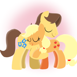 Size: 1400x1400 | Tagged: safe, artist:mlplary6, imported from derpibooru, applejack, caramel, earth pony, pony, carajack, eyes closed, female, hug, love, male, mare, shipping, stallion, straight