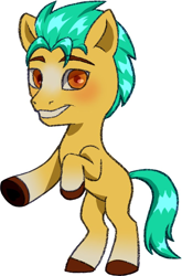 Size: 662x1003 | Tagged: safe, artist:dklmsoda, imported from derpibooru, hitch trailblazer, earth pony, pony, chibi, colored, g5, hoof heart, looking at you, male, rearing, simple background, smiling, solo, stallion, tail, underhoof, white background