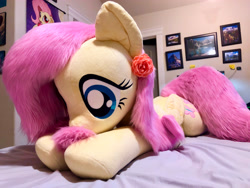 Size: 4032x3024 | Tagged: safe, artist:natureshy, artist:qtpony, imported from derpibooru, fluttershy, pony, flower, irl, lying down, photo, prone, rose, solo, sploot