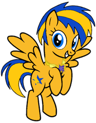 Size: 600x765 | Tagged: safe, artist:noikincade67, imported from derpibooru, oc, oc only, oc:flare spark, pegasus, backwards cutie mark, element of harmony, flying, looking at you, simple background, smiling, smiling at you, solo, spread wings, transparent background, wings