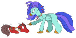 Size: 3185x1615 | Tagged: safe, artist:supahdonarudo, imported from derpibooru, oc, oc only, oc:ironyoshi, oc:sea lilly, classical hippogriff, hippogriff, unicorn, angry, atg 2023, camera, clothes, cross-popping veins, emanata, jewelry, lying down, necklace, newbie artist training grounds, pointing, prone, scared, scowl, shaking, shirt, shrunken pupils, simple background, this will end in tears, transparent background