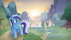 Size: 1920x1080 | Tagged: safe, artist:sterlingpony, imported from derpibooru, minuette, pony, unicorn, female, mare, ponyville, smiling, solo, song cover, sunrise, turned head