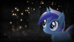 Size: 1920x1080 | Tagged: safe, artist:sterlingpony, imported from derpibooru, minuette, firefly (insect), insect, pony, unicorn, female, forest, mare, night, solo, song cover, wallpaper