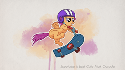 Size: 3840x2160 | Tagged: safe, artist:sterlingpony, imported from derpibooru, scootaloo, pegasus, pony, female, filly, foal, grin, helmet, high res, outline, scooter, smiling, solo, wallpaper