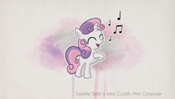 Size: 3840x2160 | Tagged: safe, artist:sterlingpony, imported from derpibooru, sweetie belle, pony, unicorn, eyes closed, female, filly, foal, high res, music notes, outline, singing, solo, wallpaper