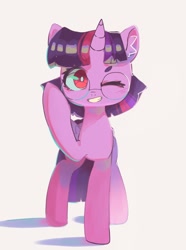 Size: 1232x1652 | Tagged: safe, artist:luxaestas, imported from derpibooru, twilight sparkle, glasses, one eye closed, wink