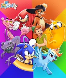 Size: 1752x2048 | Tagged: safe, artist:xcolorblisssketchx, imported from derpibooru, rainbow dash, adventure time, color wheel, color wheel challenge, jake the dog, knuckles the echidna, monsters inc., peter pan, puss in boots, randall boggs, sonic the hedgehog, sonic the hedgehog (series), the pink panther