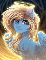 Size: 2000x2600 | Tagged: safe, artist:hakaina, imported from derpibooru, oc, oc only, oc:lusty symphony, pegasus, pony, chest fluff, commission, female, halo, mare, pegasus oc, solo, wings, ych result