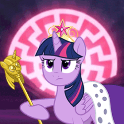 Size: 282x282 | Tagged: safe, artist:canon-lb, banned from derpibooru, deleted from derpibooru, edit, imported from twibooru, twilight sparkle, alicorn, pony, princess twilight sparkle (episode), season 4, animated, big crown thingy, black sun, clothes, element of magic, female, gif, image, jewelry, mare, national socialism, regalia, robe, scepter, solo, sonnenrad, twilight scepter, twilight sparkle (alicorn)