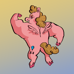 Size: 1500x1500 | Tagged: safe, artist:msponies, imported from derpibooru, bulk biceps, pinkie pie, pegasus, pony, ambiguous gender, flexing, fusion, fusion:bulk biceps, fusion:pinkie pie, gradient background, small wings, solo, spread wings, wings