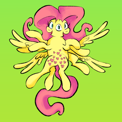 Size: 2048x2048 | Tagged: safe, artist:msponies, imported from derpibooru, fluttershy, pegasus, pony, biblically accurate angels, conjoined, four wings, fusion, fusion:fluttershy, green background, multiple eyes, multiple legs, multiple wings, simple background, solo, three eyes, wat, wings