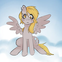 Size: 1280x1280 | Tagged: safe, artist:ghostbbee, imported from derpibooru, derpy hooves, pegasus, pony, cloud, sitting, solo, spread wings, wings