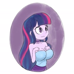 Size: 2048x2048 | Tagged: safe, artist:stammis, imported from derpibooru, twilight sparkle, human, equestria girls, bare shoulders, big breasts, breasts, busty twilight sparkle, choker, cleavage, solo, strapless, tube top