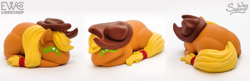 Size: 2000x645 | Tagged: safe, artist:sunny way, imported from derpibooru, applejack, earth pony, pony, 3d print, art, artwork, bun, craft, cute, ewc workshop, female, figurine, happy, hat, irl, little buns, painting, photo, sculpture, smiling, solo, statue