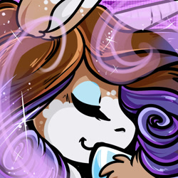 Size: 1050x1050 | Tagged: safe, artist:xizana, imported from derpibooru, rarity, pony, unicorn, :3, bust, colored hooves, eyes closed, furry to pony, portrait, solo, transformation, unshorn fetlocks