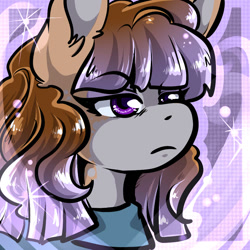 Size: 1050x1050 | Tagged: safe, artist:xizana, imported from derpibooru, maud pie, earth pony, pony, bust, eye clipping through hair, furry to pony, portrait, solo, transformation, unamused