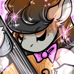 Size: 1050x1050 | Tagged: safe, artist:xizana, imported from derpibooru, octavia melody, pony, bust, cello, colored hooves, eyebrows, eyebrows visible through hair, eyes closed, furry to pony, musical instrument, portrait, solo, transformation, unshorn fetlocks