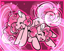 Size: 2152x1712 | Tagged: safe, artist:xizana, imported from derpibooru, pinkie pie, earth pony, pony, duo, eyes closed, furry to pony, open mouth, open smile, post-transformation, self paradox, self ponidox, side hug, smiling, transformation, transformation sequence