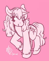 Size: 1716x2147 | Tagged: safe, artist:xizana, imported from derpibooru, oc, oc only, pony, unicorn, eye clipping through hair, female, monochrome, raised hoof, smiling, solo, unshorn fetlocks