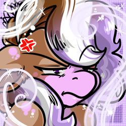 Size: 1400x1400 | Tagged: safe, artist:xizana, imported from derpibooru, diamond tiara, pony, bust, cross-popping veins, emanata, floppy ears, furry to pony, portrait, solo, transformation, unamused