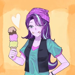 Size: 2048x2048 | Tagged: safe, artist:sugarcube269, imported from derpibooru, starlight glimmer, human, equestria girls, mirror magic, spoiler:eqg specials, beanie, female, food, hat, heart, high res, ice cream, solo