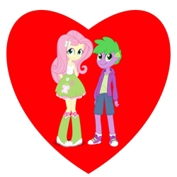 Size: 800x800 | Tagged: safe, imported from derpibooru, fluttershy, spike, female, flutterspike, male, shipping, shipping heart, straight