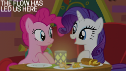 Size: 2000x1125 | Tagged: safe, edit, edited screencap, editor:quoterific, imported from derpibooru, screencap, pinkie pie, rarity, spice up your life, the tasty treat