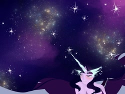 Size: 2400x1800 | Tagged: safe, artist:suracao, imported from derpibooru, sci-twi, twilight sparkle, human, equestria girls, bare shoulders, blushing, crying, eyes closed, female, midnight sparkle, night, smiling, solo, stars