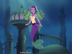 Size: 820x620 | Tagged: safe, artist:azaleasdolls, artist:user15432, imported from derpibooru, aria blaze, mermaid, siren, equestria girls, barely eqg related, clothes, crossover, cutie mark on human, disney, fin wings, fins, fish tail, jewelry, looking at you, mermaid maker, mermaid tail, mermaidized, necklace, ocean, pendant, solo, species swap, tail, the little mermaid, underwater, water, wings