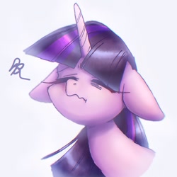 Size: 768x768 | Tagged: safe, artist:xp_r6, imported from derpibooru, twilight sparkle, pony, bust, eyes closed, floppy ears, simple background, solo, tired, wavy mouth