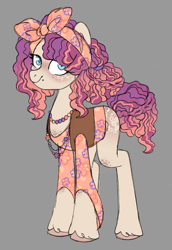 Size: 1080x1574 | Tagged: safe, artist:ninjagobrony287, imported from derpibooru, oc, oc only, oc:groovy remedy, earth pony, pony, clothes, coat markings, female, gray background, jewelry, looking at you, magical lesbian spawn, mare, mole, necklace, offspring, parent:rarity, parent:tree hugger, parents:rarihugger, simple background, smiling, smiling at you, solo, vest