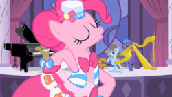 Size: 800x450 | Tagged: safe, imported from derpibooru, screencap, beauty brass, frederic horseshoepin, octavia melody, parish nandermane, pinkie pie, earth pony, pony, season 1, the best night ever, animated, background pony, bipedal, cello, clothes, cropped, dancing, dress, female, gala dress, gif, harp, loop, male, mare, musical instrument, piano, pony pokey, sousaphone, stallion, talking, unamused