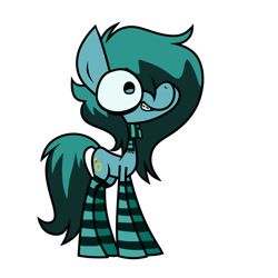 Size: 1024x1024 | Tagged: safe, artist:alandisc, imported from derpibooru, oc, oc only, oc:max crow, earth pony, pony, clothes, emo, eyeliner, hair over one eye, makeup, male, scarf, simple background, smiling, socks, solo, striped socks, two toned mane, white background, younger