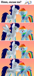Size: 2312x5189 | Tagged: safe, artist:mlplary6, imported from derpibooru, rainbow dash, soarin', pegasus, pony, blushing, comic, female, heart, interrupted, kiss on the lips, kissing, looking at each other, looking at someone, looking at you, male, mare, shipping, soarindash, stallion, straight, sunset, surprised