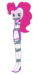 Size: 1700x3288 | Tagged: safe, artist:splendidbondage, imported from derpibooru, fili-second, pinkie pie, equestria girls, bondage, female, gag, power ponies, simple background, solo, tape, tape gag, transparent background