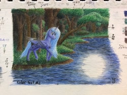 Size: 2048x1536 | Tagged: safe, artist:antnoob, artist:lightsolver, imported from derpibooru, princess luna, alicorn, pony, color, female, forest, mare, moon, night, pensive, pond, sad, solo, traditional art, water, watercolor painting