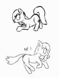 Size: 420x560 | Tagged: safe, artist:sufficient, oc, oc only, oc:snow slide, fish, pony, animated, crawling, female, galloping, mare, mouth hold, running, sneaking, solo, yakutian horse