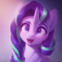 Size: 608x608 | Tagged: artist needed, safe, imported from derpibooru, starlight glimmer, pony, unicorn, ai content, ai generated, bust, female, looking at you, mare, open mouth, portrait, solo