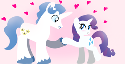 Size: 1980x1020 | Tagged: safe, artist:mlplary6, imported from derpibooru, fancypants, rarity, pony, unicorn, blushing, female, gradient background, heart, holding hooves, looking at each other, looking at someone, love, male, mare, raripants, romantic, shipping, smiling, smiling at each other, stallion, straight
